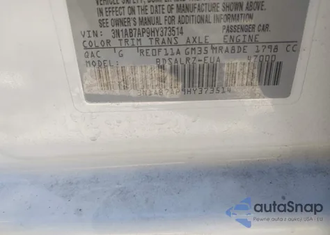 2017 Nissan Sentra Sr z USA, uszkodzony, nr VIN 3N1AB7AP9HY373514